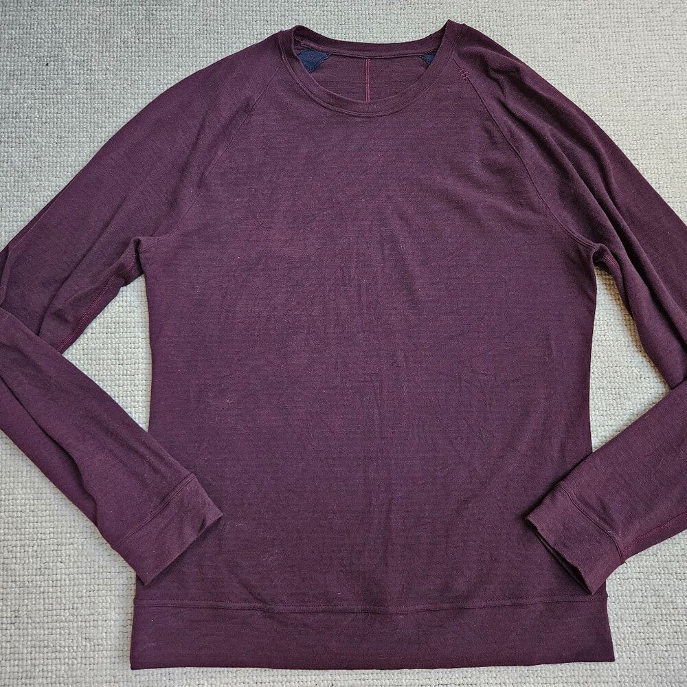 Lululemon Men's Slitstream Long Sleeve Crew Neck Shirt Maroon Purple Blue Large